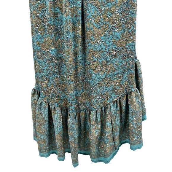 Luck Star Ibiza 100% Silk High Low Button Up Midi Dress Ruffled Hem Unique Print - Picture 9 of 16